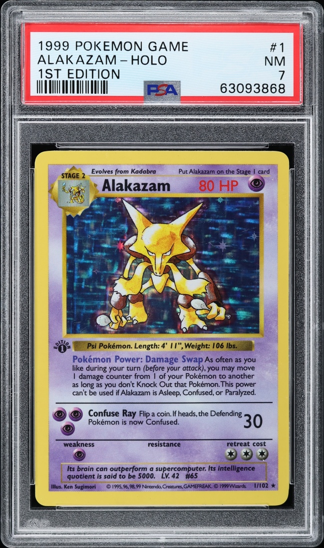 1999 Pokemon Base Set Shadowless 1st Edition Holo Alakazam #1 PSA 7 NRMT