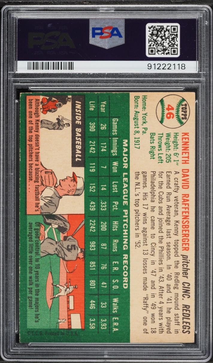 1954 Topps Ken Raffensberger #46 PSA 6.5 EXMT+