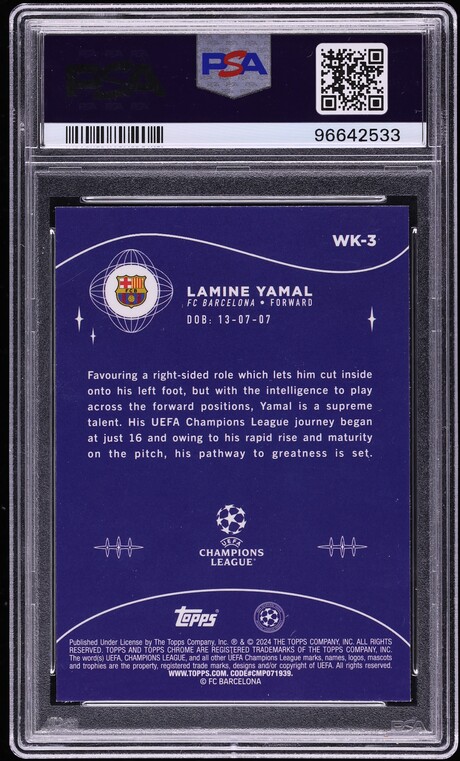 2023 Topps Chrome UEFA Club Competitions Wonderkids Lamine Yamal ROOKIE #WK-3 PSA 10 GEM MINT
