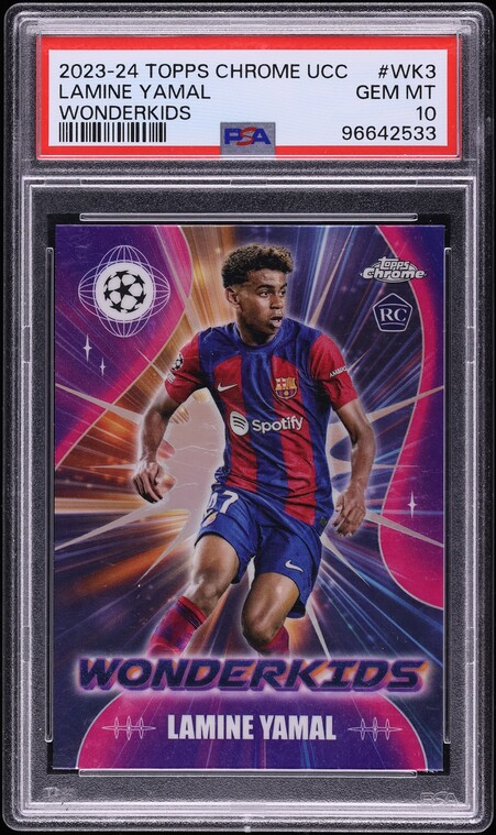 2023 Topps Chrome UEFA Club Competitions Wonderkids Lamine Yamal ROOKIE #WK-3 PSA 10 GEM MINT