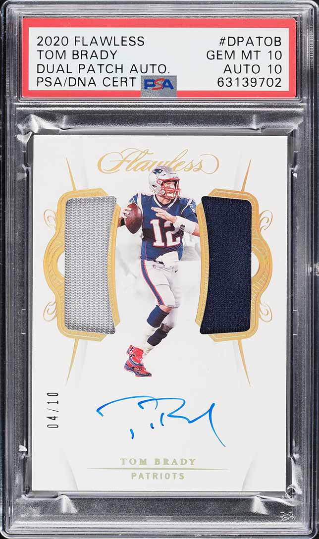 2020 Panini Flawless Dual Tom Brady PATCH DNA 10 AUTO /10 #DPATOB PSA 10 GEM
