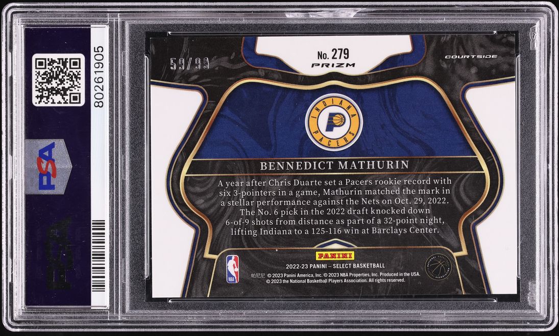 2022 Select Courtside Light Blue Disco Bennedict Mathurin ROOKIE /99 #279 PSA 10 GEM MINT