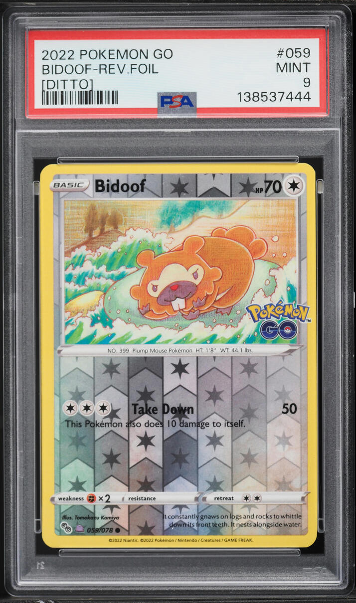 2022 Pokemon Sword & Shield Pokemon GO Ditto Reverse Holo Bidoof #59 PSA 9 MINT