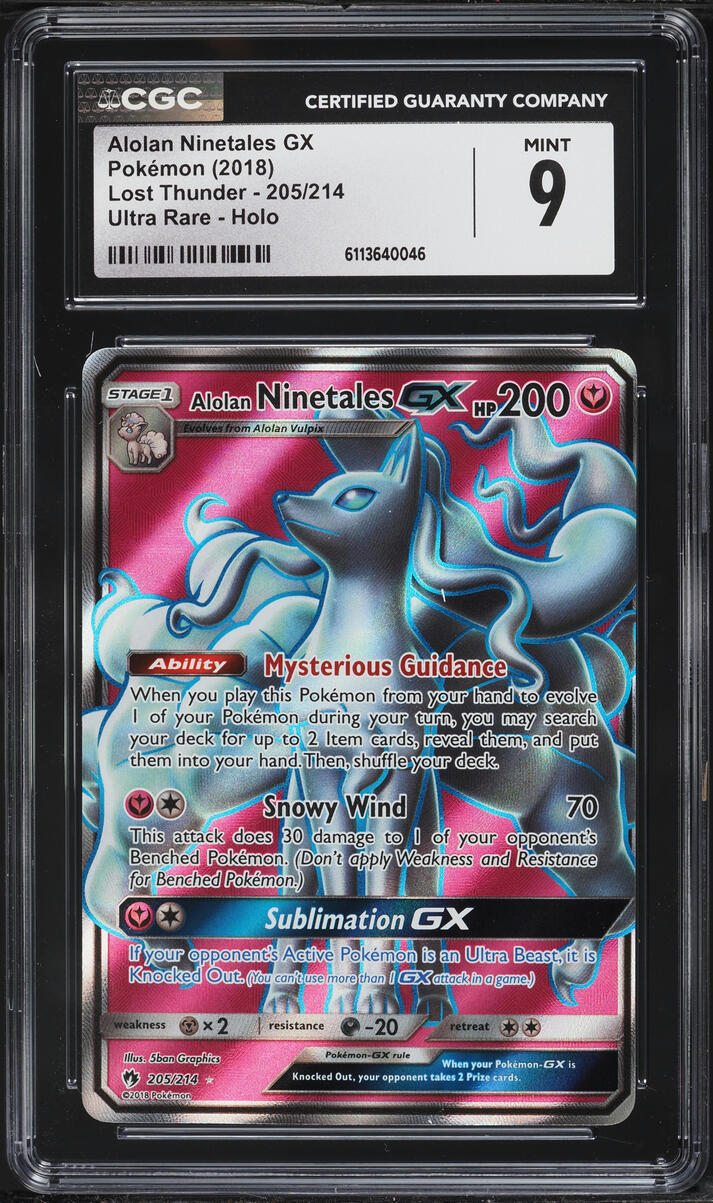 2018 Pokemon Sun & Moon Lost Thunder Full Art Alolan Ninetales GX #205 CGC 9 MINT