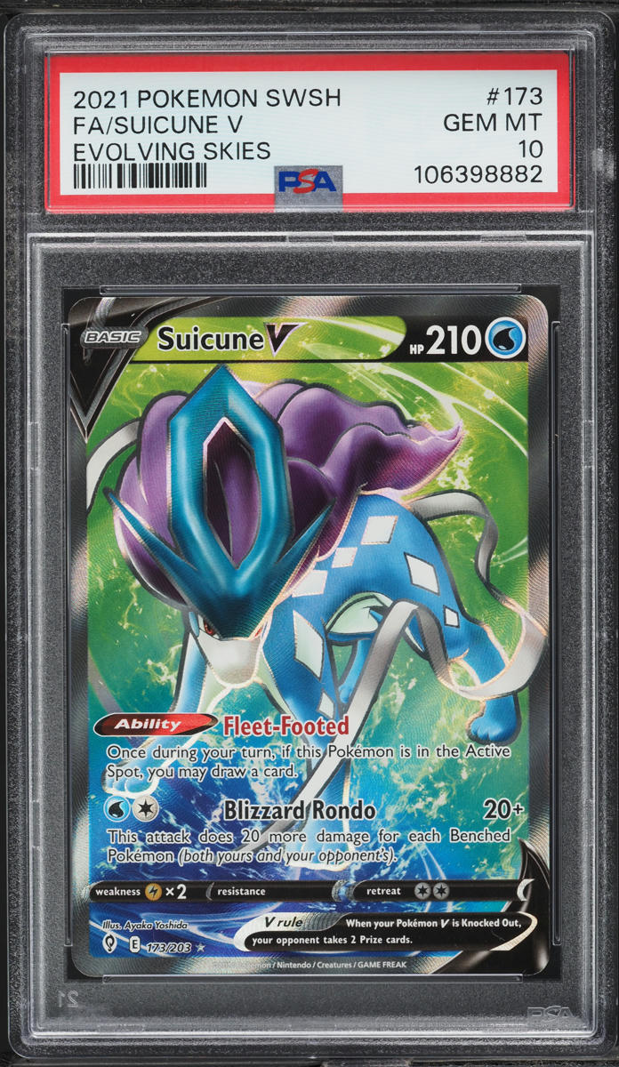 2021 Pokemon SWSH Evolving Skies Full Art Suicune V #173 PSA 10 GEM MINT