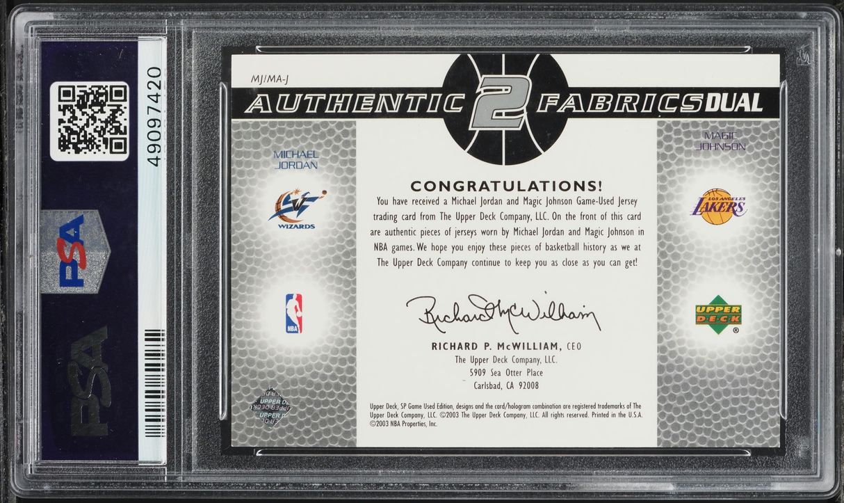 2003 SP Game Used Dual Magic Johnson & Michael Jordan PATCH /100 PSA 9 MINT
