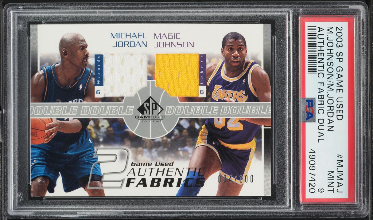 2003 SP Game Used Dual Magic Johnson & Michael Jordan PATCH /100 PSA 9 MINT