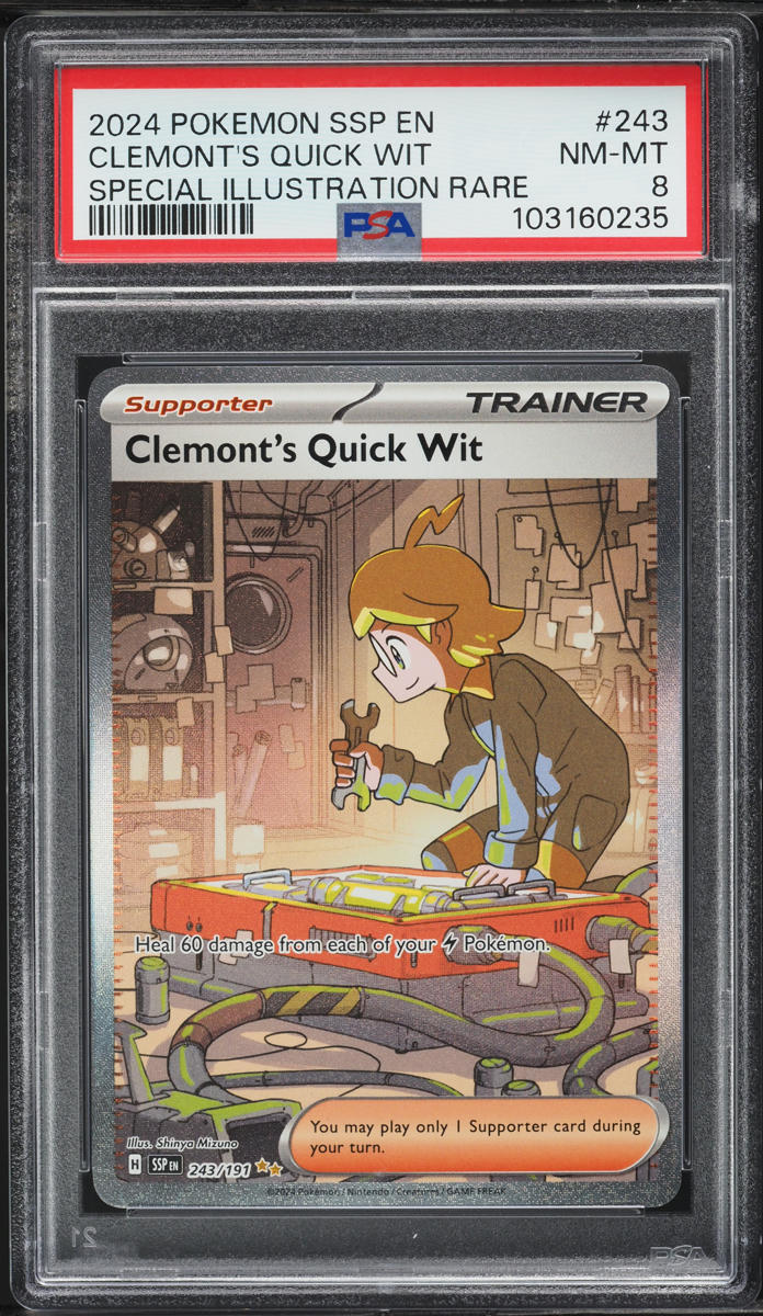 2024 Pokemon SV Surging Sparks SIR Clemont's Quick Wit #243 PSA 8 NM-MT