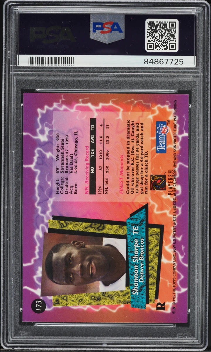 1995 Finest Refractor Shannon Sharpe #173 PSA 8 NM-MT