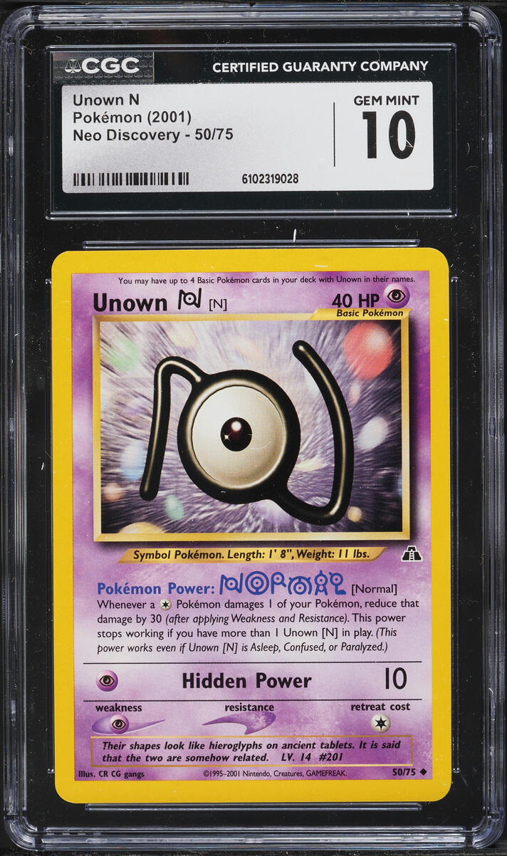 2001 Pokemon Neo Discovery Unown N #50 CGC 10 GEM MINT