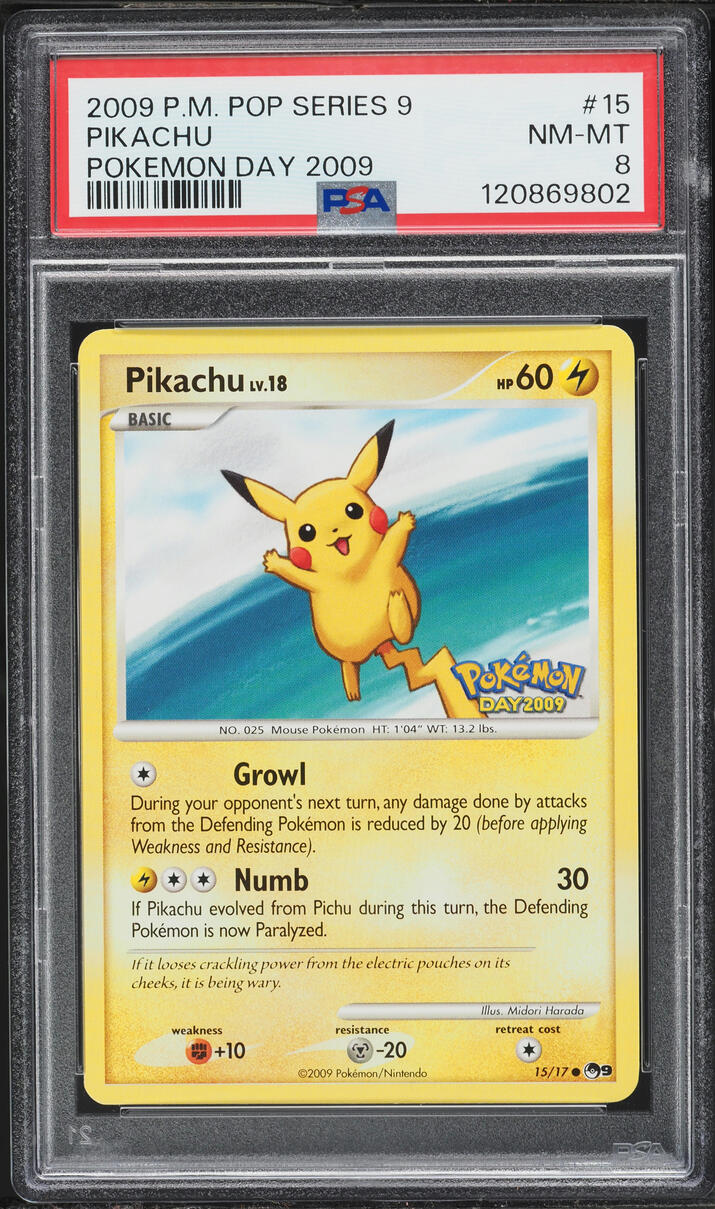 2009 Pokemon POP Series 9 Pokemon Day '09 Pikachu #15 PSA 8 NM-MT
