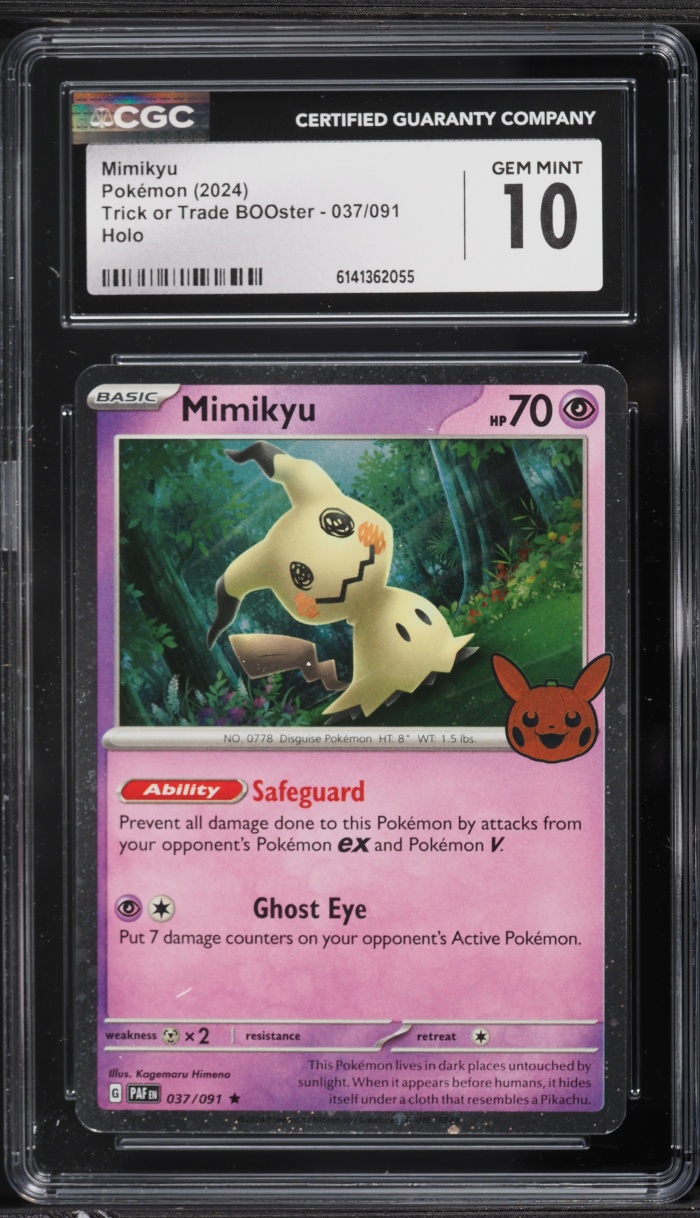 2024 Pokemon Scarlet & Violet Paldean Fates Trick Or Trade Holo Mimikyu #37 CGC 10 GEM MINT