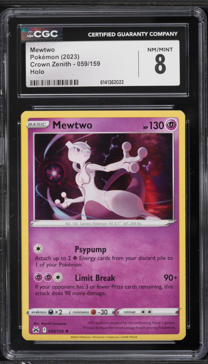 2023 Pokemon Sword & Shield Crown Zenith Holo Mewtwo #59 CGC 8 NM-MT