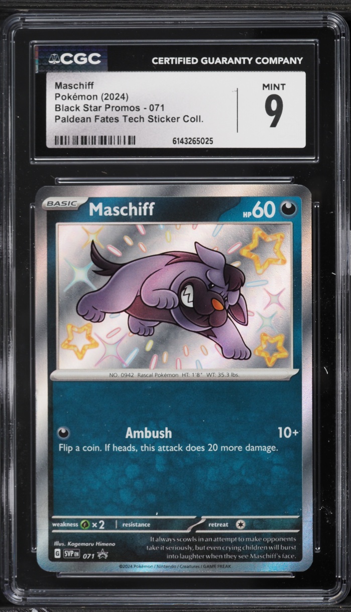 2024 Pokemon Scarlet & Violet Promo Paldean Fates Tech Sticker Shiny Maschiff #71 CGC 9 MINT