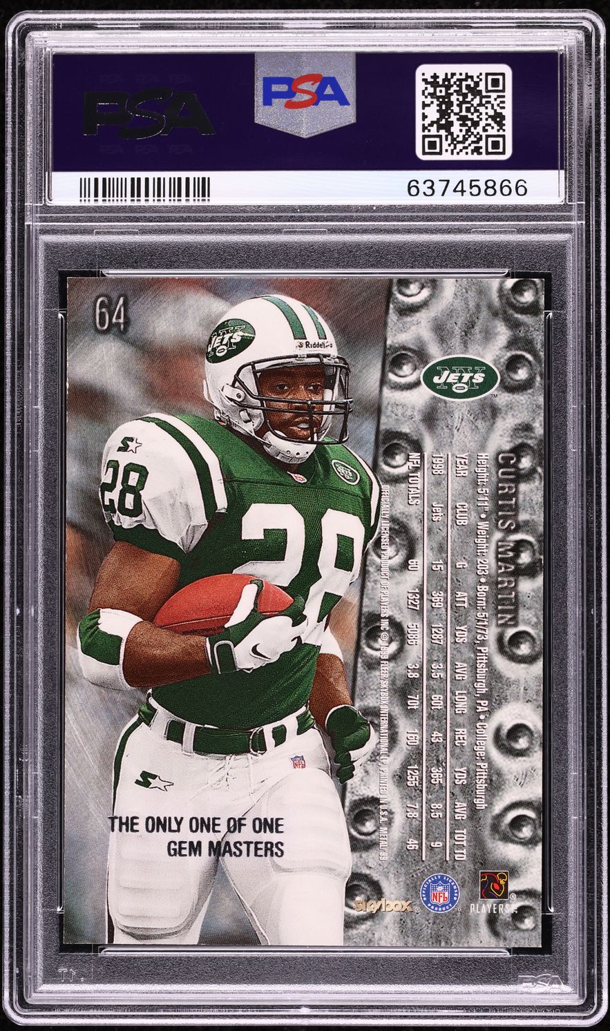 1999 Metal Universe Gem Masters Curtis Martin 1/1 #64 PSA 8 NM-MT