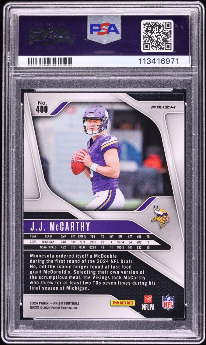 2024 Panini Prizm Silver J.J. McCarthy ROOKIE #400 PSA 10 GEM MINT