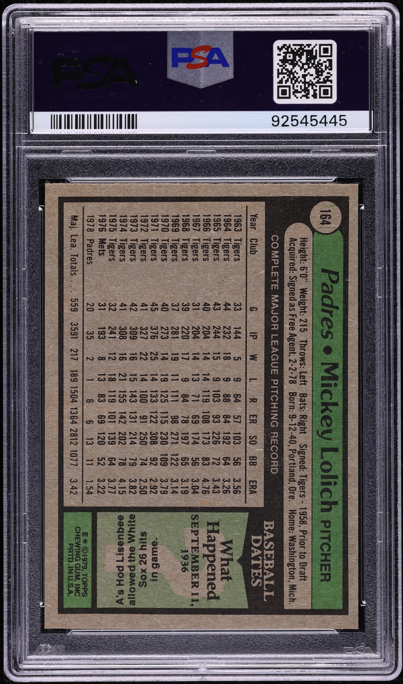 1979 Topps Mickey Lolich #164 PSA 10 GEM MINT