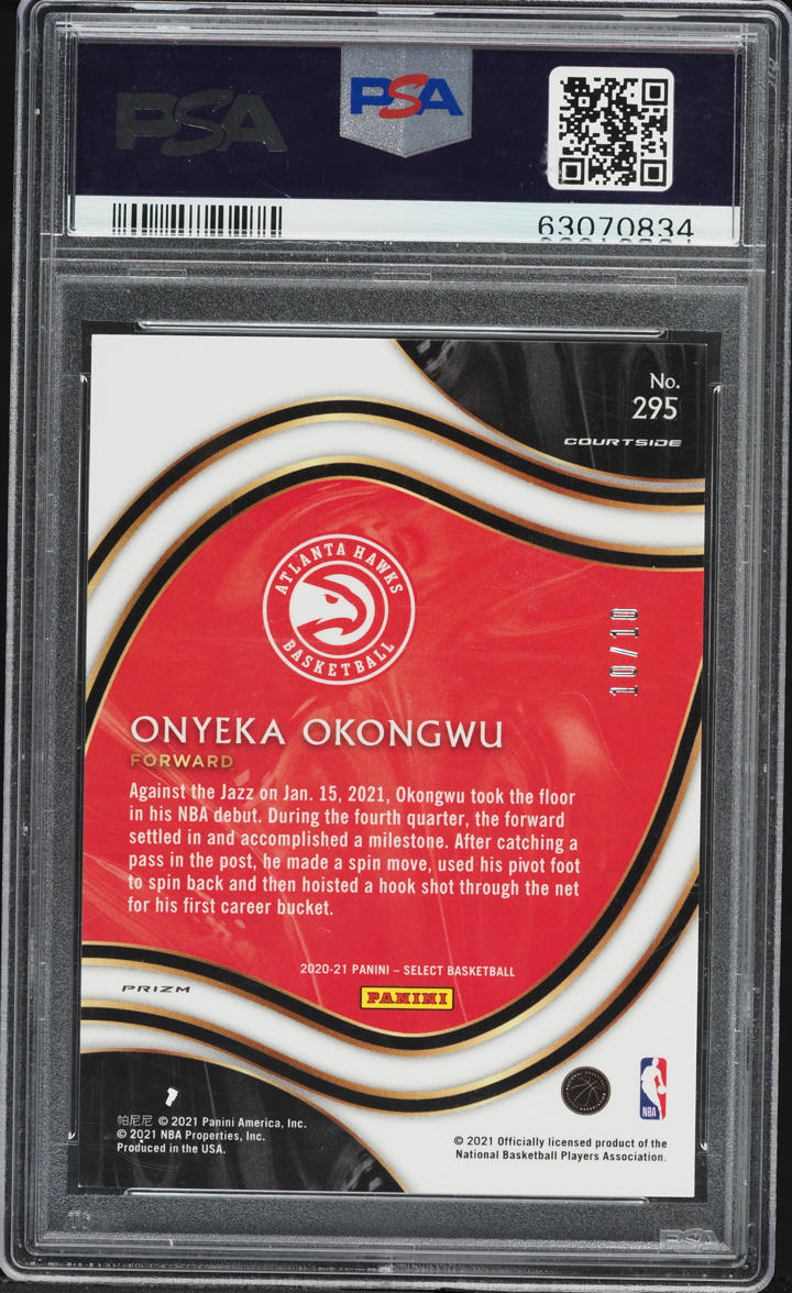 2020 Select Courtside Gold Prizm Onyeka Okongwu ROOKIE 10/10 #295 PSA 9 MINT