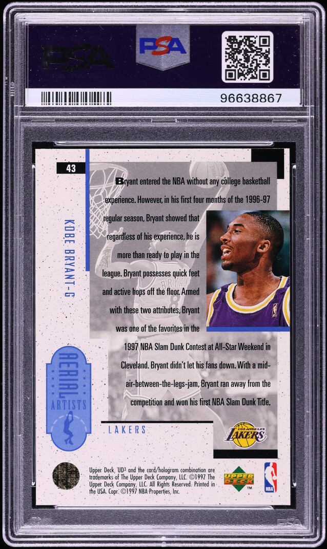 1996 UD3 Basketball Kobe Bryant ROOKIE #43 PSA 10 GEM MINT