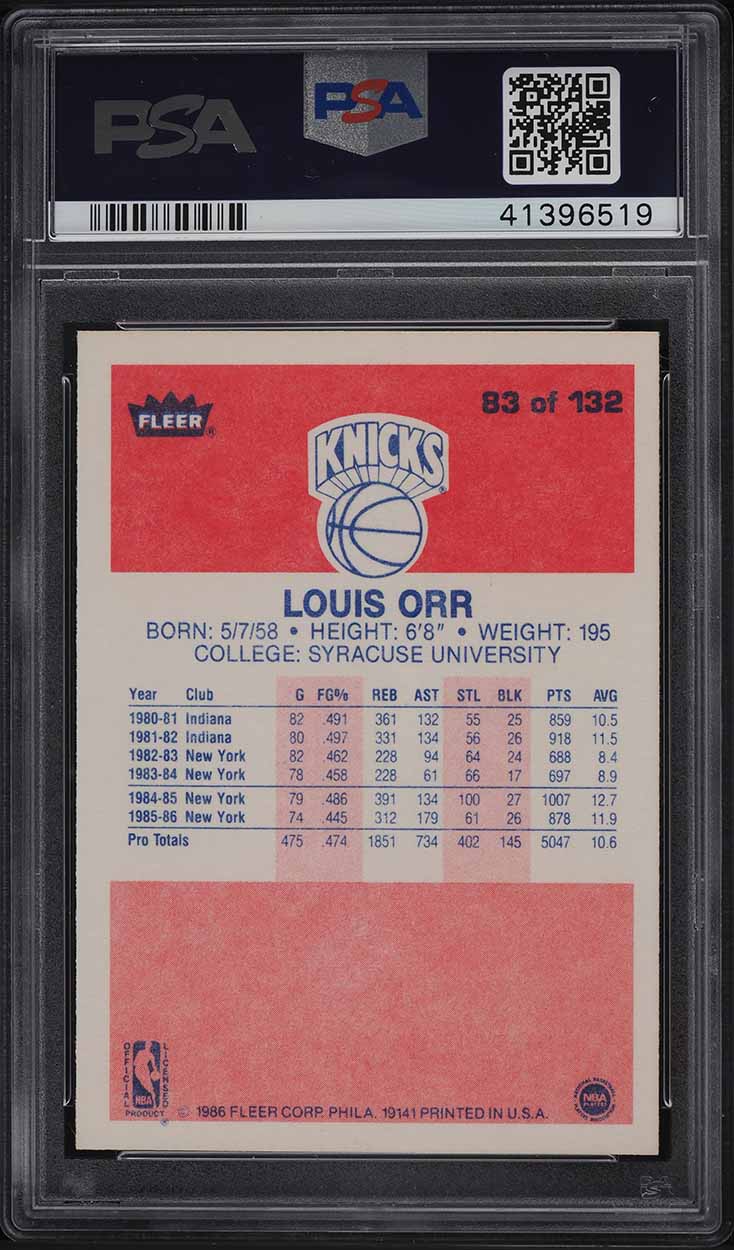 1986 Fleer Basketball Louis Orr #83 PSA 9 MINT