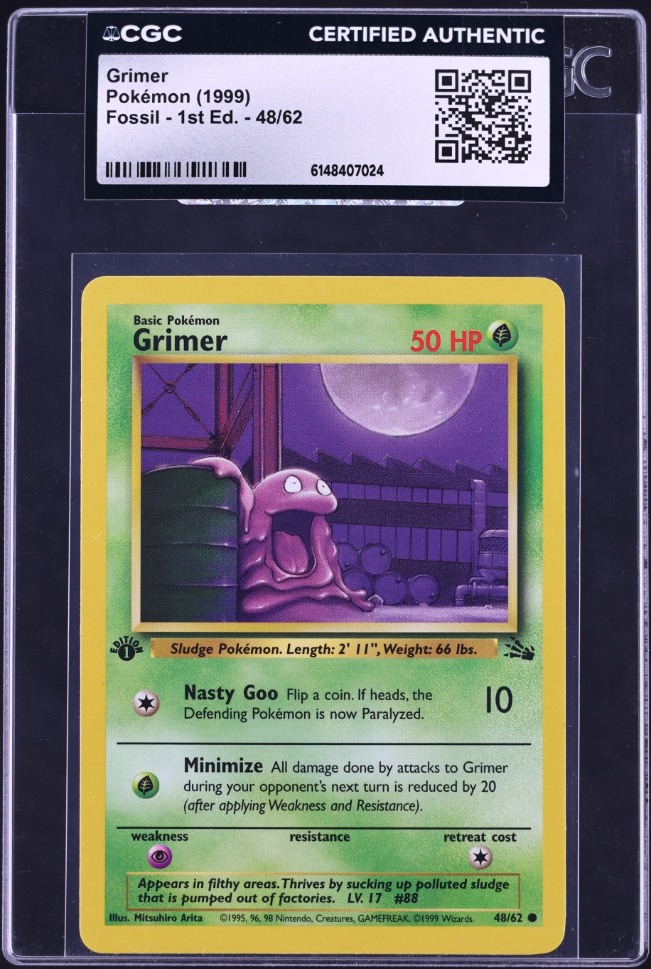 1999 Pokemon Fossil 1st Edition Grimer #48 CGC AUTH