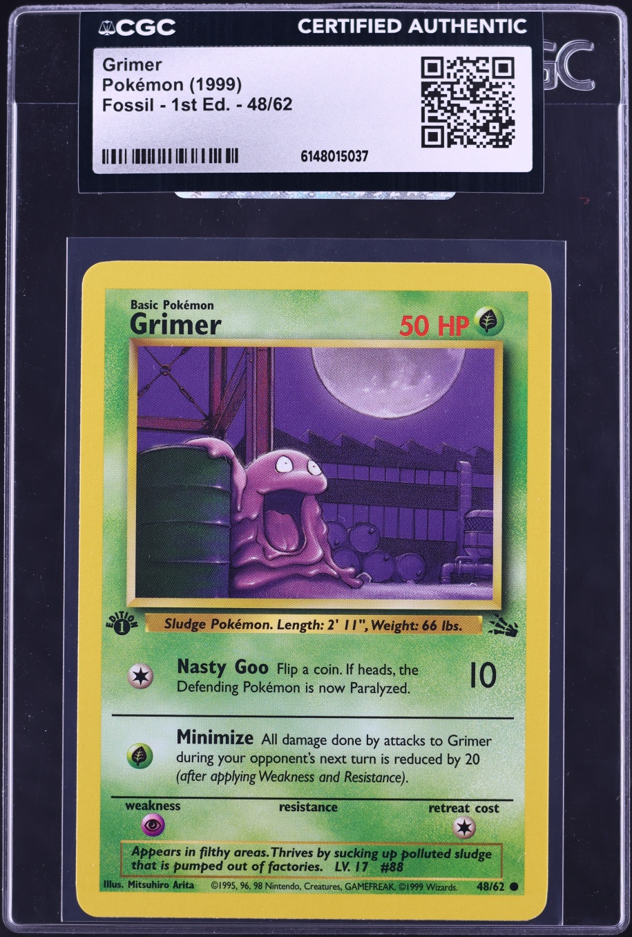 1999 Pokemon Fossil 1st Edition Grimer #48 CGC AUTH