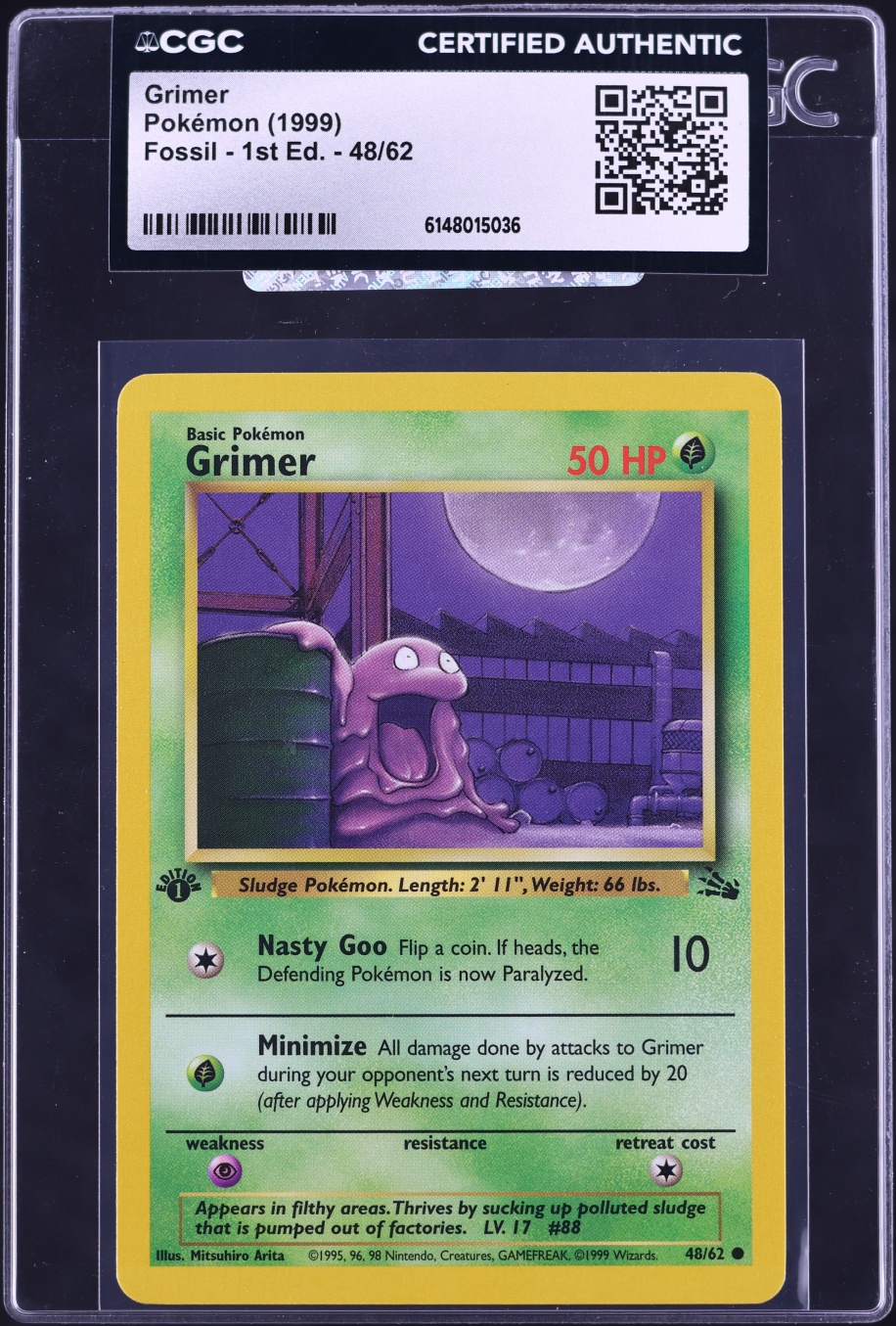 1999 Pokemon Fossil 1st Edition Grimer #48 CGC AUTH