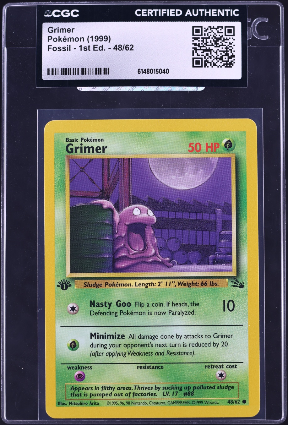 1999 Pokemon Fossil 1st Edition Grimer #48 CGC AUTH
