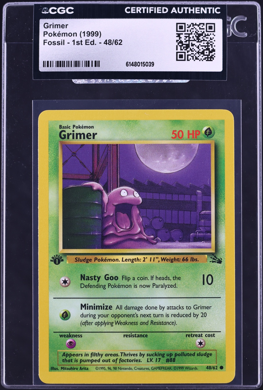 1999 Pokemon Fossil 1st Edition Grimer #48 CGC AUTH