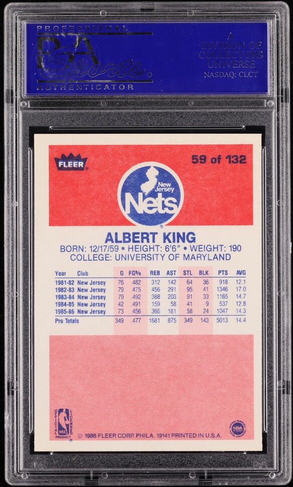 1986 Fleer Basketball Albert King #59 PSA 10 GEM MINT