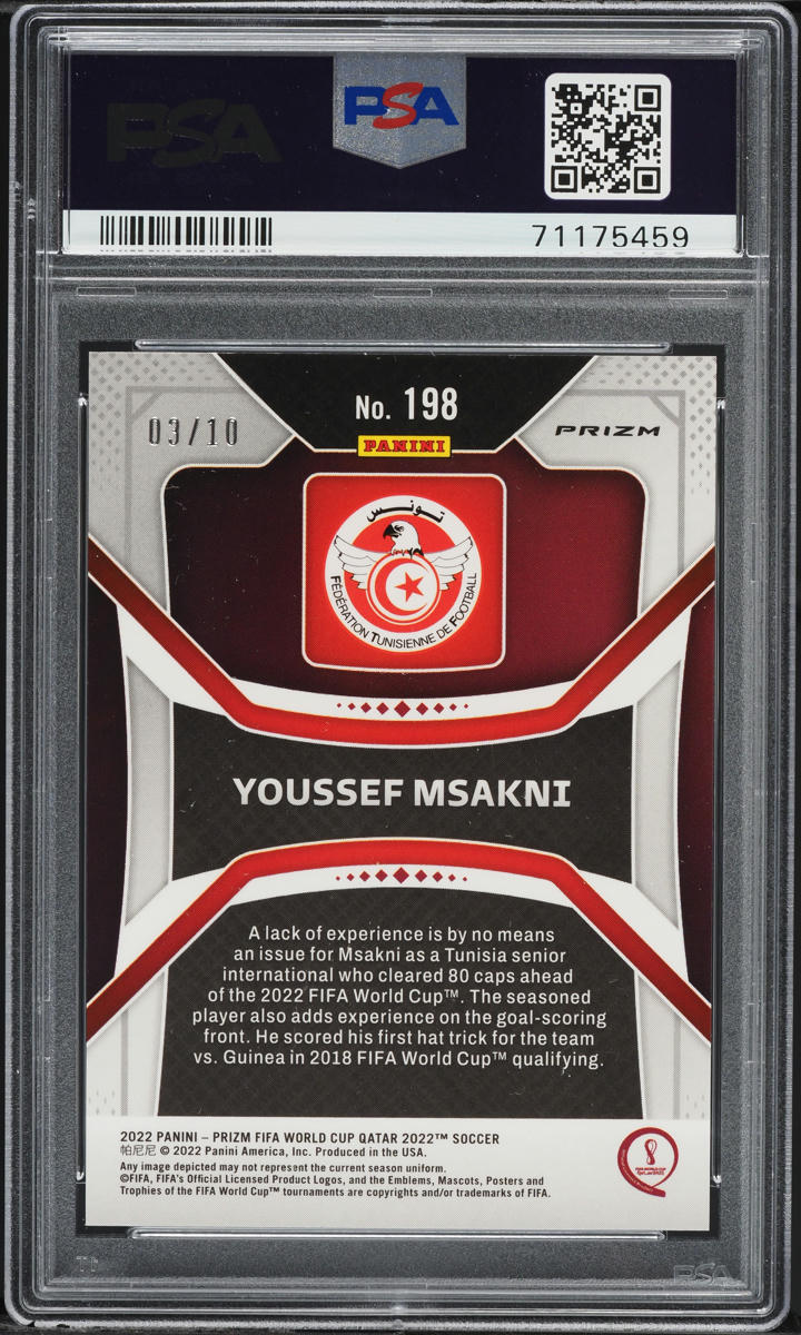 2022 Panini Prizm World Cup Qatar Gold Youssef Msakni /10 #198 PSA 9 MINT