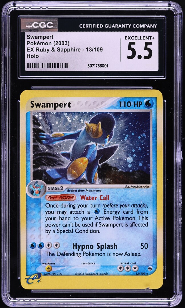 2003 Pokemon EX Ruby & Sapphire Holo Swampert #13 CGC 5.5 EX+