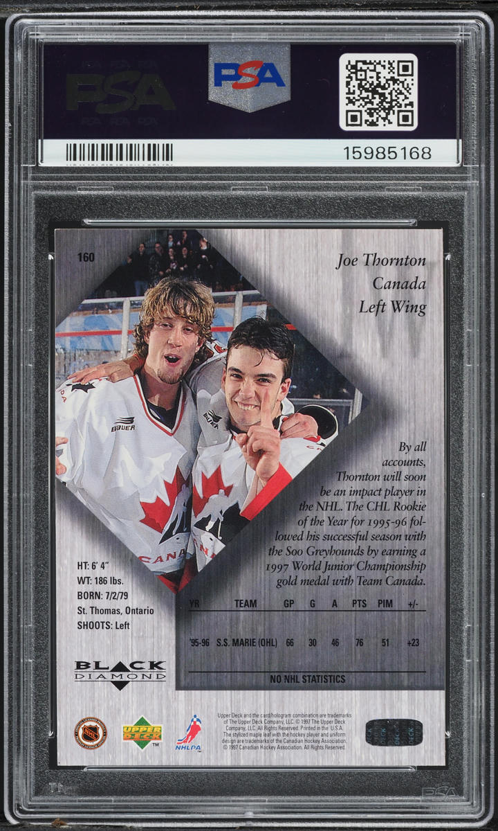 1996 Black Diamond Triple Joe Thornton ROOKIE #160 PSA 8.5 NM-MT+