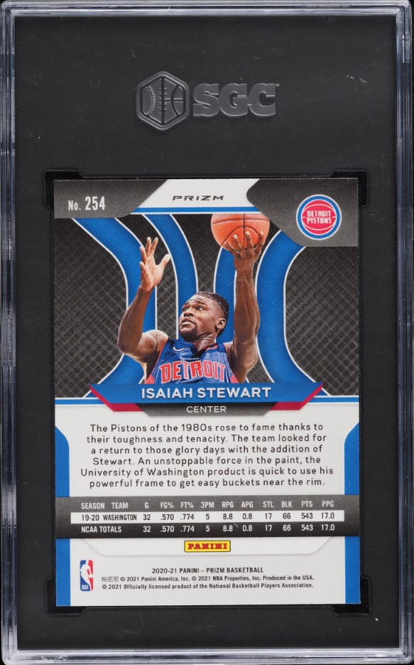 2020 Panini Prizm Fast Break Isaiah Stewart ROOKIE #254 SGC 9.5 MINT+