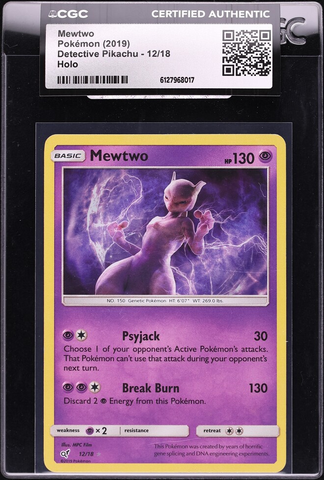 2019 Pokemon Sun & Moon Detective Pikachu Holo Mewtwo #12 CGC AUTH