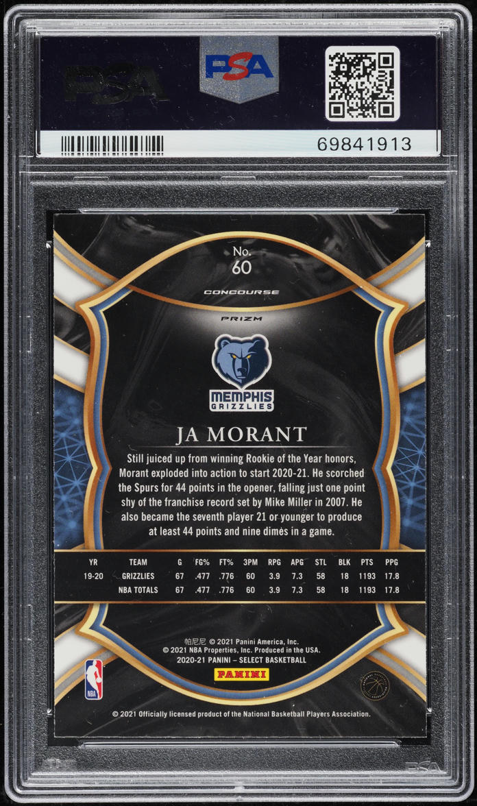 2020 Select Concourse Elephant Prizm Ja Morant #60 PSA 10 GEM MINT