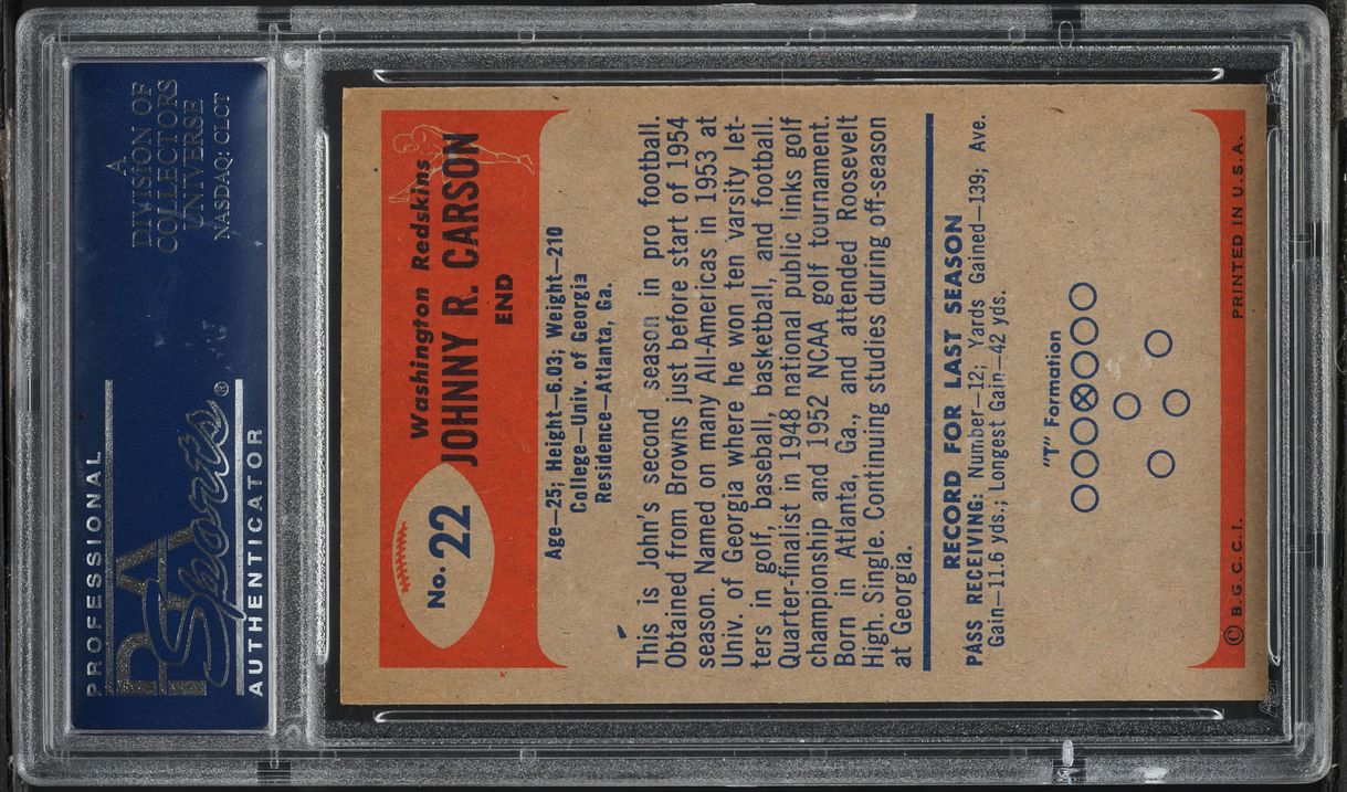 1955 Bowman Football Johnny Carson #22 PSA 8 NM-MT