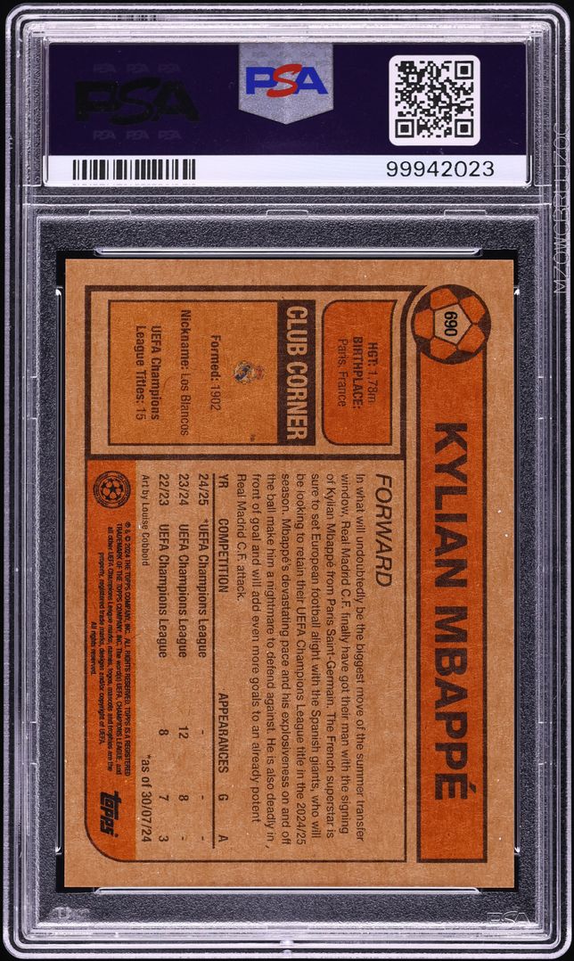 2024 Topps Living UEFA Champions League Kylian Mbappe #690 PSA 10 GEM MINT