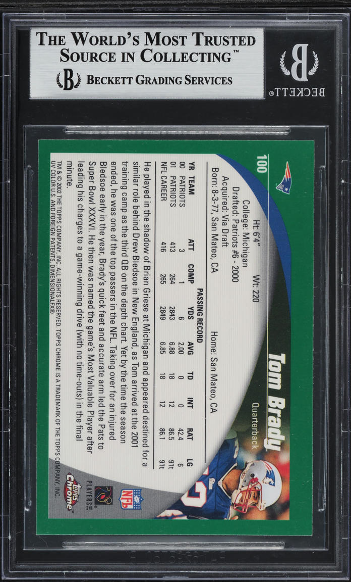 2002 Topps Chrome Tom Brady #100 BGS 9 MINT