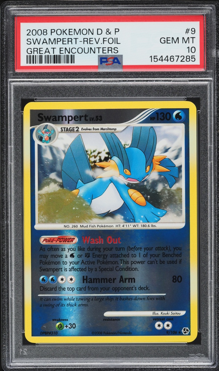 2008 Pokemon Diamond & Pearl Great Encounters Reverse Holo Swampert #9 PSA 10 GEM MINT