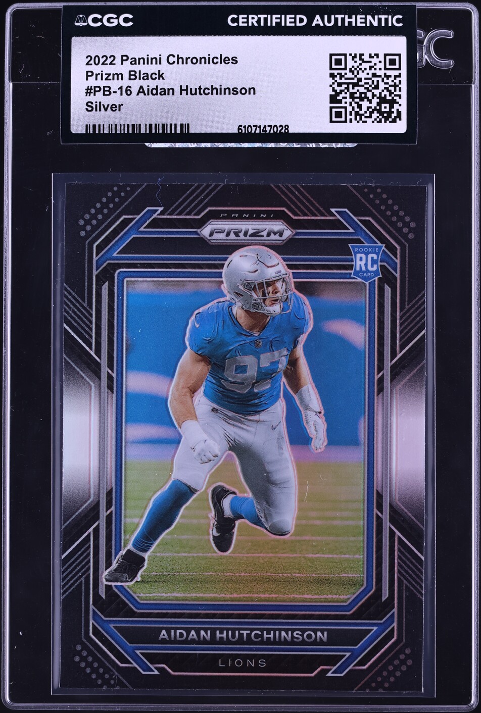 2022 Panini Chronicles Prizm Black Silver Aidan Hutchinson ROOKIE #PB-16 CGC AUTH