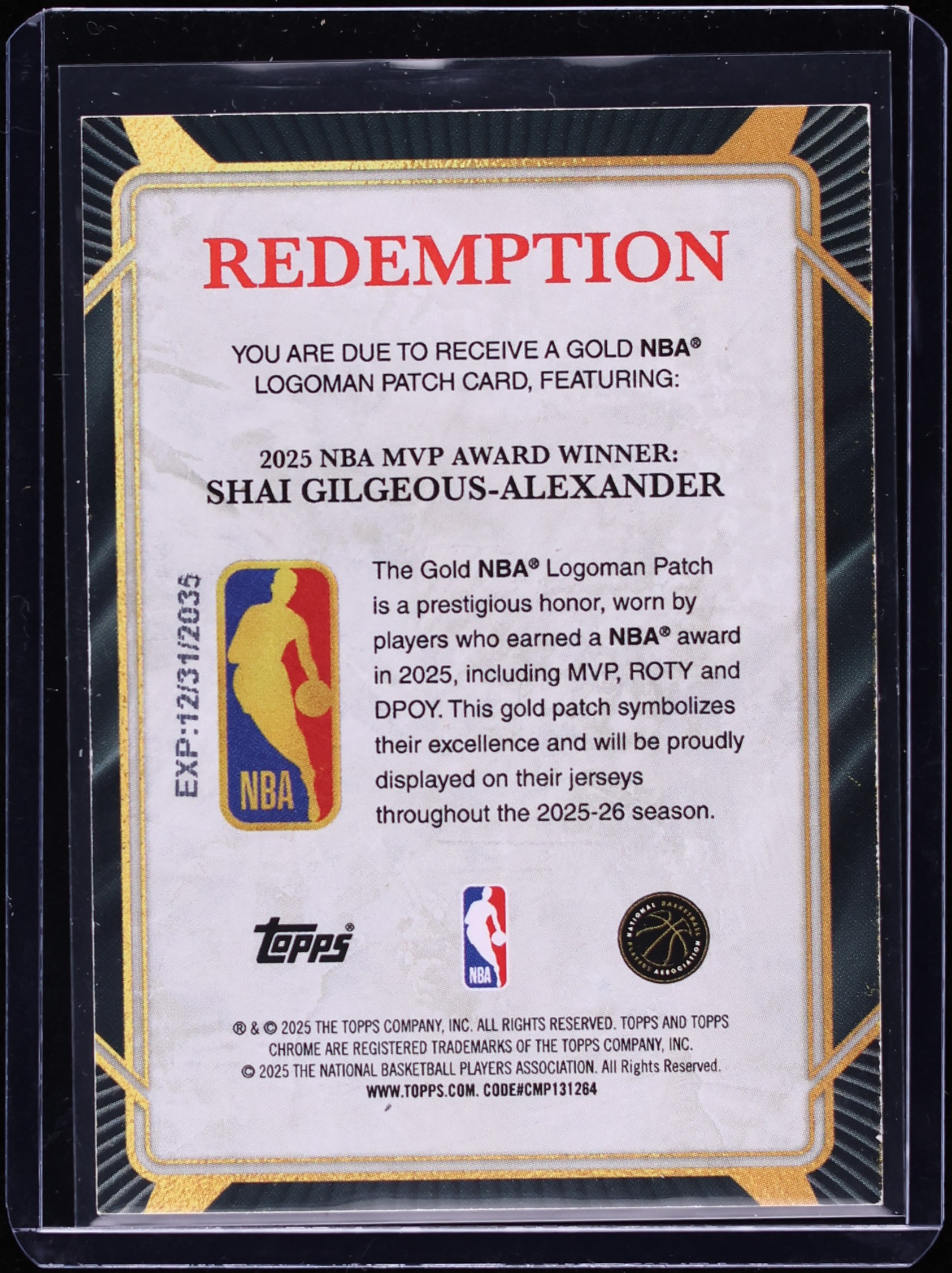 BALDMAN☯️ 2025 Topps Chrome MVP Award Gold NBA Logoman Patch Card Shai