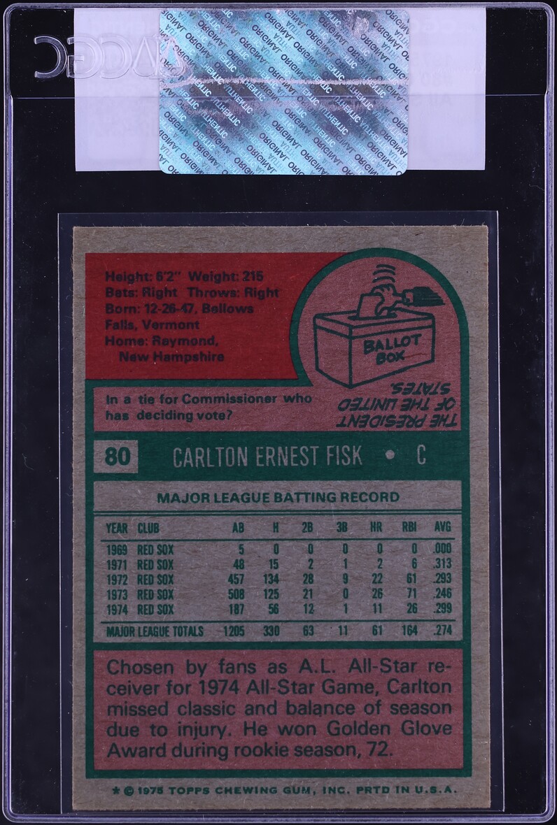 1975 Topps Carlton Fisk ALL STAR #80 CGC AUTH