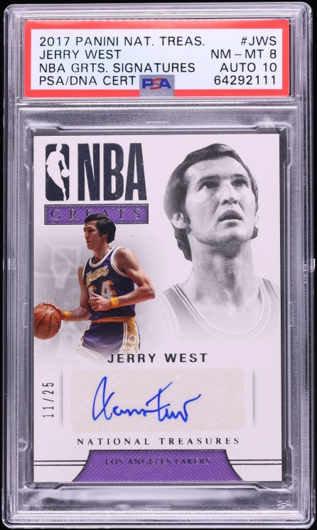 2017 National Treasures NBA Greats Signatures Jerry West AUTO DNA 10 /25 #JWS PSA 8 NM-MT