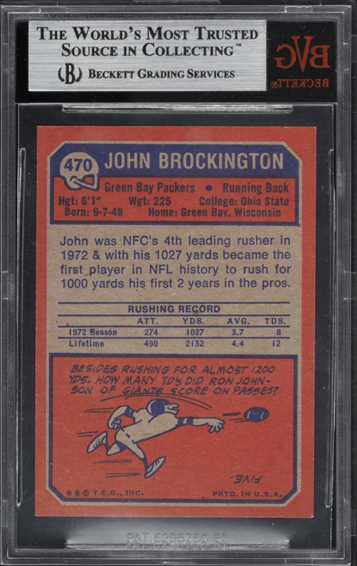 1973 Topps Football John Brockington #470 BVG 8.5 NM-MT+