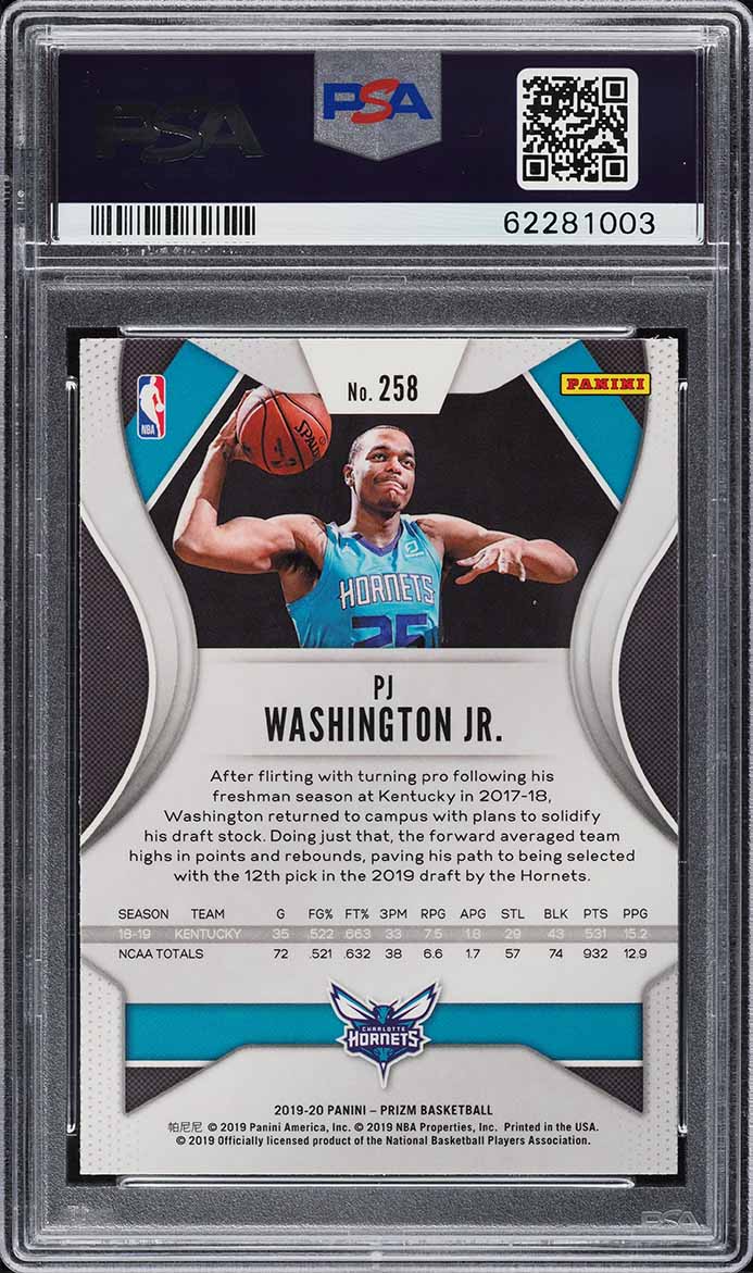 2019 Panini Prizm PJ Washington Jr. ROOKIE #258 PSA 10 GEM MINT
