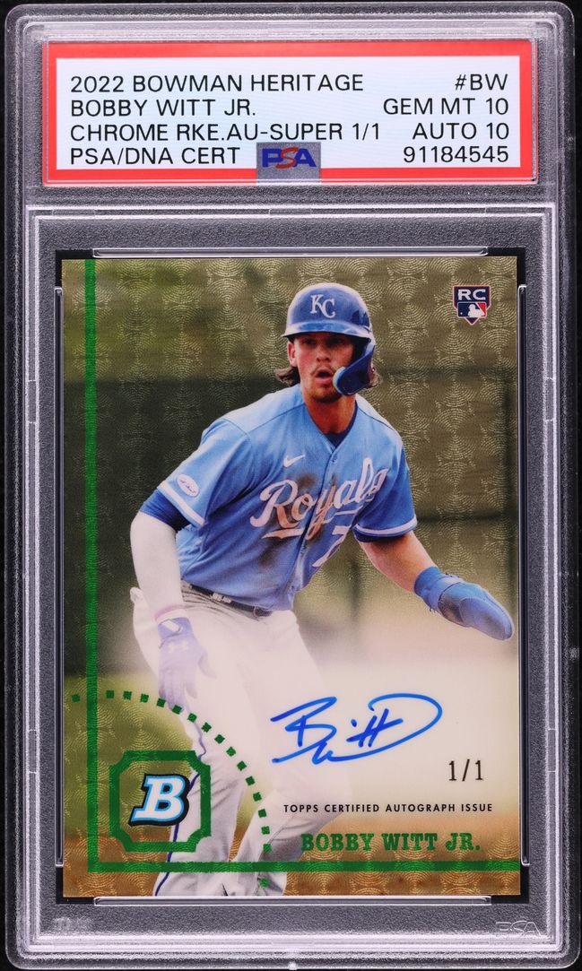 2022 Bowman Chrome Heritage Superfractor Bobby Witt Jr RC AUTO DNA 10 1/1 PSA 10