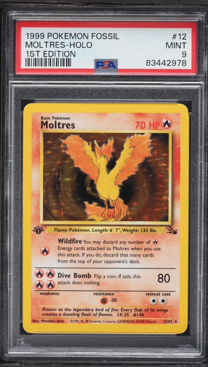 1999 Pokemon Fossil 1st Edition Holo Moltres #12 PSA 9 MINT