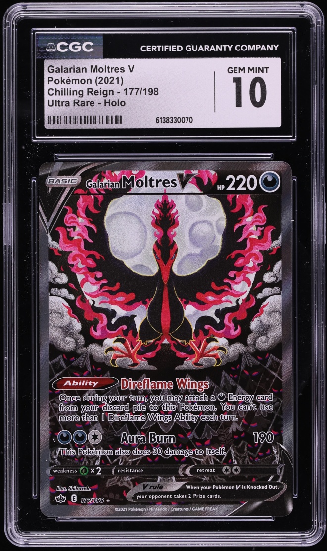 2021 Pokemon Sword & Shield Chilling Reign Alt Art Galarian Moltres V #177 CGC 10 GEM MINT