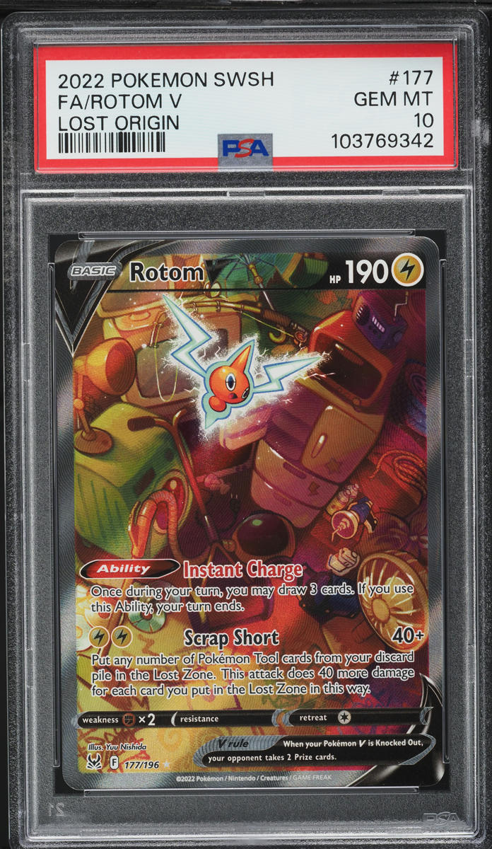 2022 Pokemon Sword & Shield Lost Origin Full Art Rotom V #177 PSA 10 GEM MINT